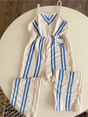 Hello Kitty Cream and Blue Striped Kids Pajama Set